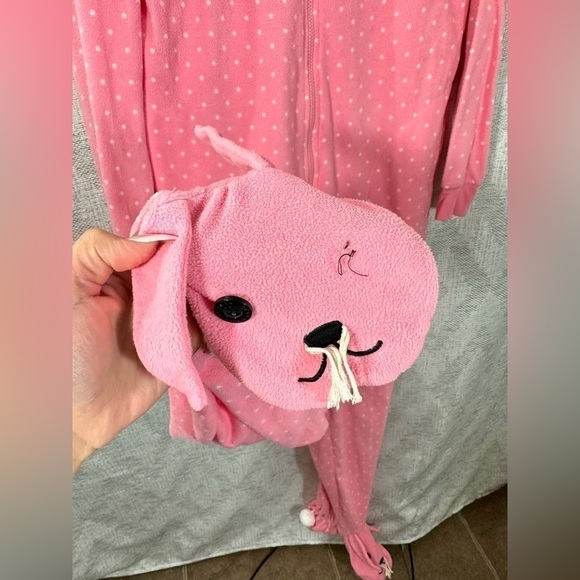 Nick & Nora pink polka dot bunny slipper onesie pajamas size S - Picture 3 of 6
